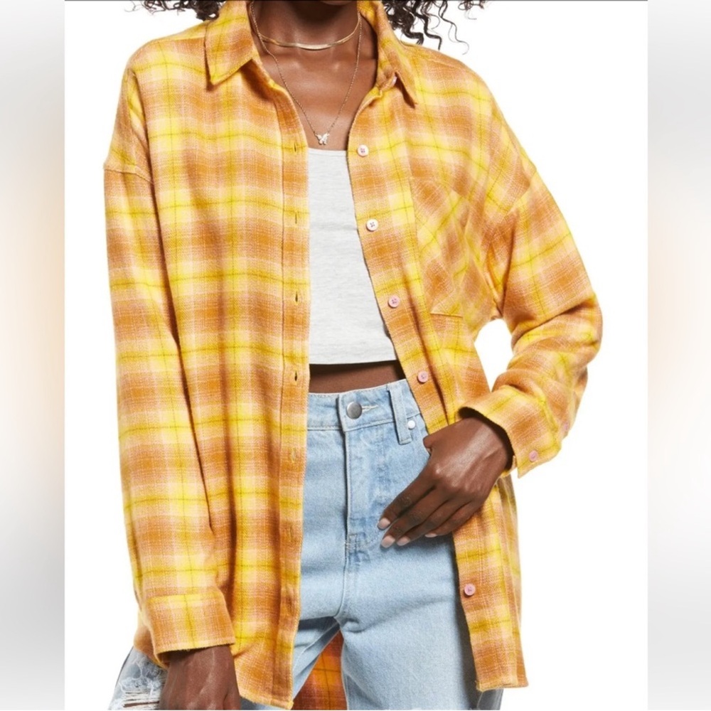 Boyfriend Plaid Oversized Shirt Yellow 1X